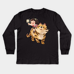 Girl with a tiger Kids Long Sleeve T-Shirt